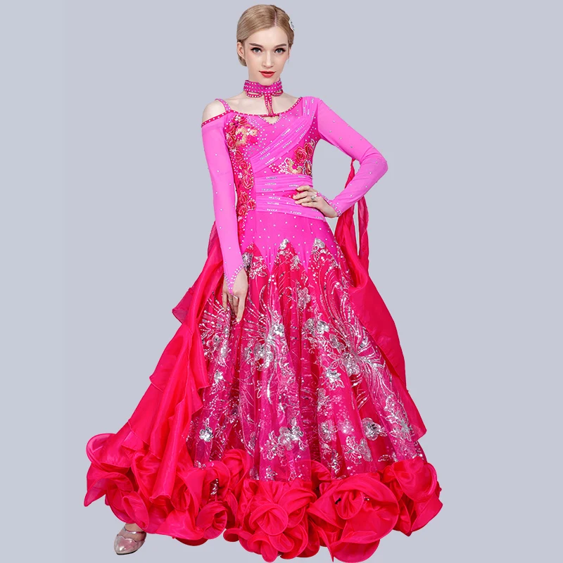 

More Colors Ballroom Dance Competition Dresses Sexy Embroidered Diamond Flamenco Tango Dance Dresses For Women Long Dress DL3882