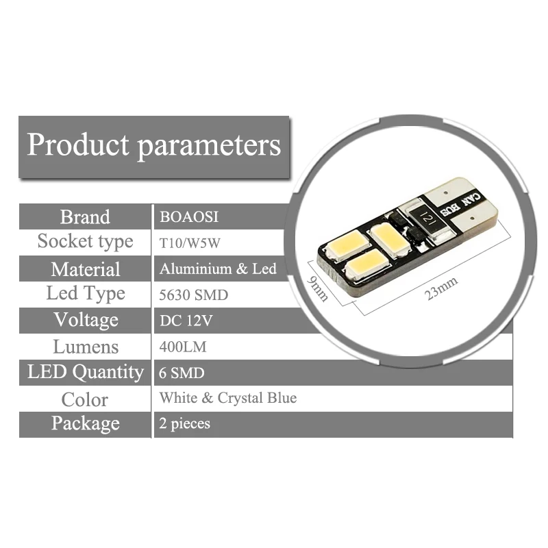 BOAOSI 2x светильник с цифрами без ошибок W5W 5630SMD светодиодный для Fiat Punto (188) Punto/Grande (199)