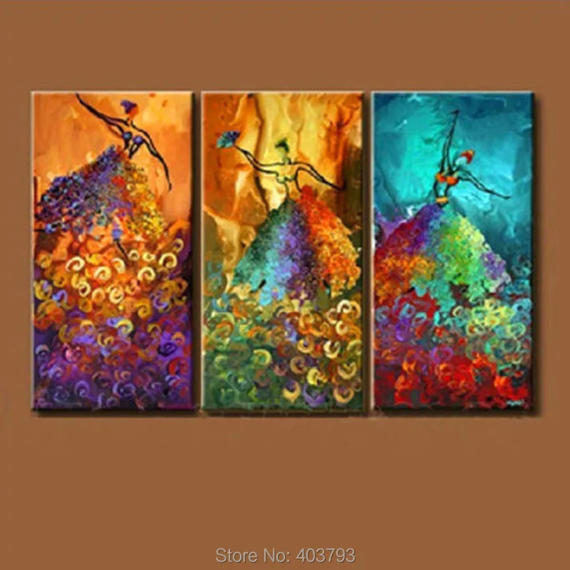 Абстрактная ручная роспись маслом на холсте Набор (3 шт.) павлиний танец без рамки