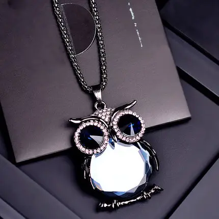 owl Винтажный геометрический хрустальный кулон, ожерелье, элегантные цепочки для свитера с цветами и кисточками, OL длинное ожерелье, ювелирные изделия, женские аксессуары - Окраска металла: owl