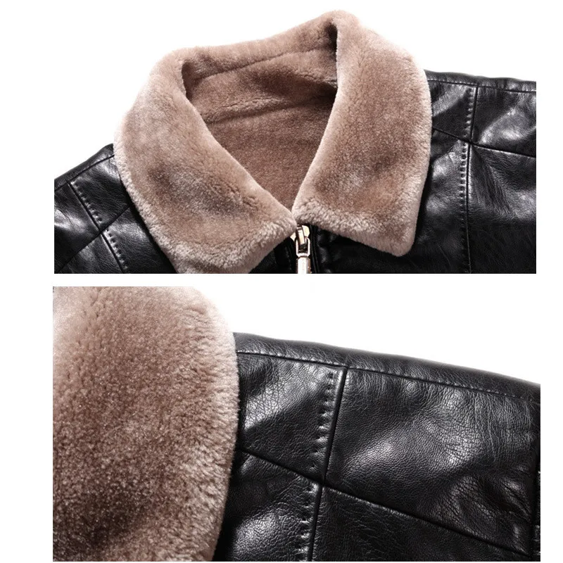 

New Men's Leather Jackets High Quality Winter Fleece PU Coats Classic Motorcycle Bike Jacket Male Warm Wide-Collared Outerwear