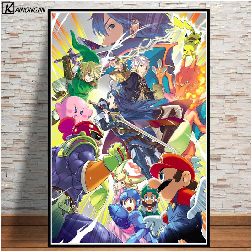 004 Книги по искусству плакат Super Smash Bros Ultimate аниме плакаты и принты холст настенная живопись картина номер украшения дома - Цвет: 004