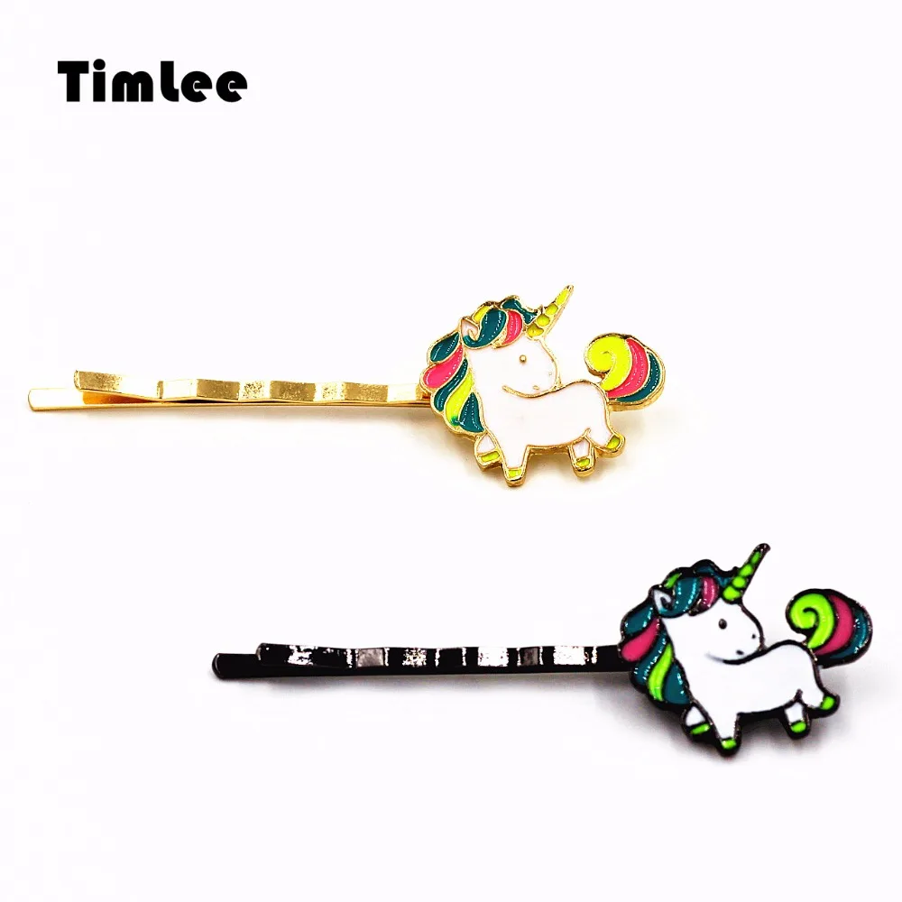 Timlee H100 Free Shipping Cartoon Lovely Rainbow Horse Grace Unicorn Black Metal Hair Clip hair accessory wholesale | Украшения и
