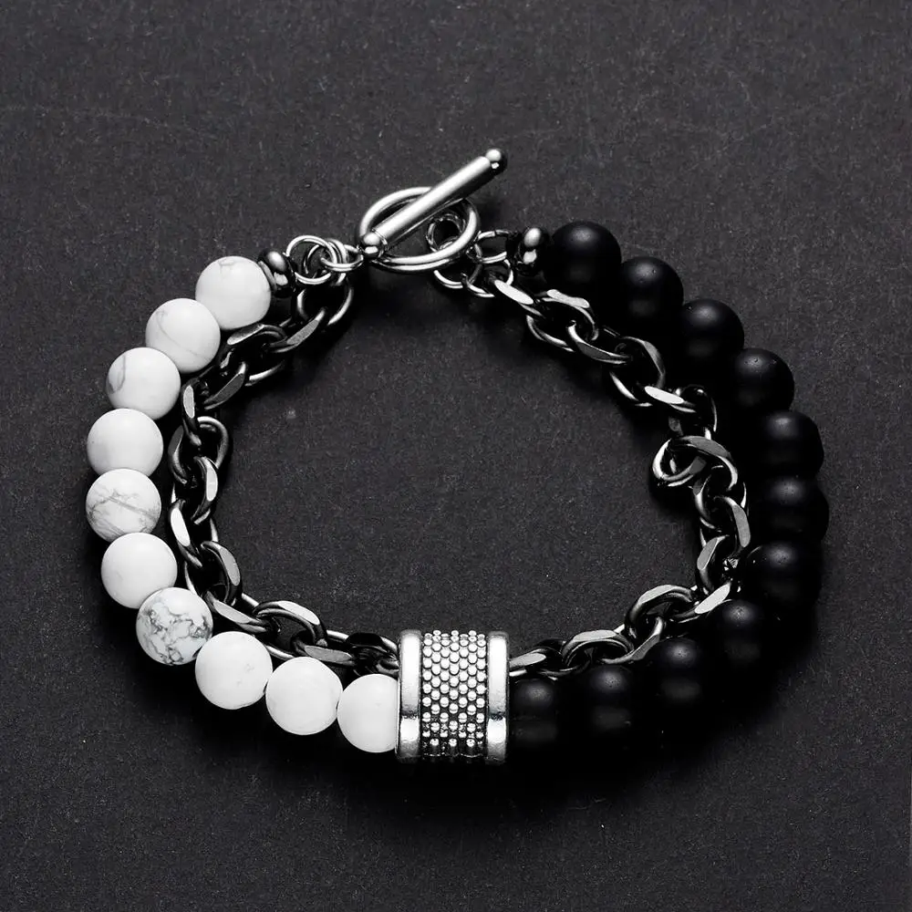 Браслет мужской из нержавеющей стали с бусинами 22 см|Браслеты шармами| |
