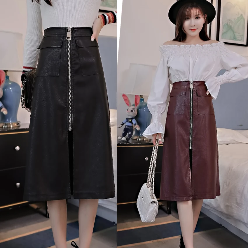 Длинная юбка Для женщин 2018 новый на молнии Зимняя с двойными карманами цвет