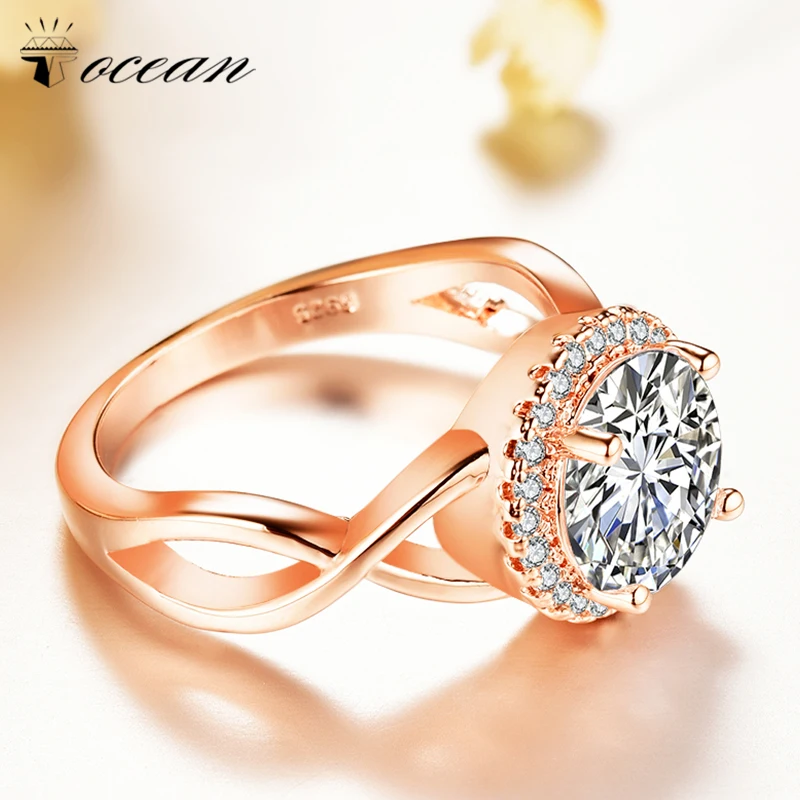 Tocean розовое золото модные свадебные кольца для женщин Круглый милый AAA циркон