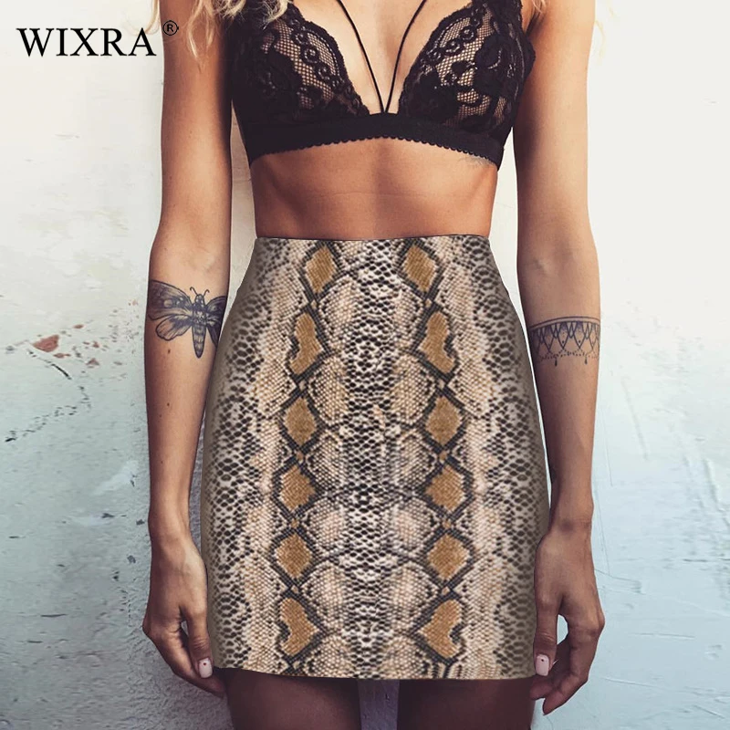 Женская мини-юбка с высокой талией Wixra короткая юбка из змеиной кожи 2019 | одежда