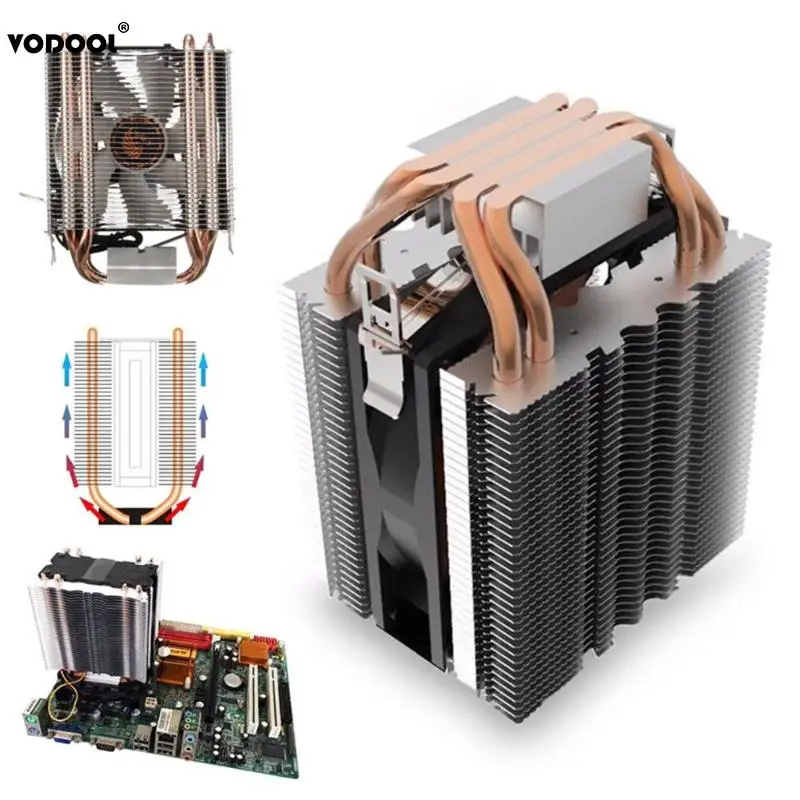 CPU Cooler Fan 4 Heatpipe Radiator Blue LED Hydraulic Bearing Quiet 3 pins CPU Cooler Fan Heatsink for Intel Core AMD Universal