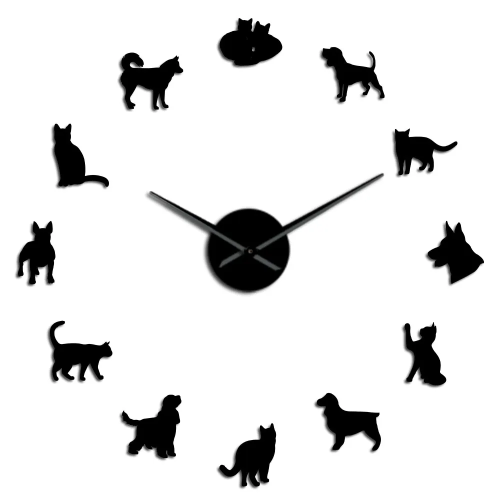 DIY-252 Lovely Dog and Cat DIY Giant Wall Clock Home Decor Wall Art Clock Veterinary Frameless Large Wall Watch Animal Lovers Vet Gifts - Цвет: DIY-252
