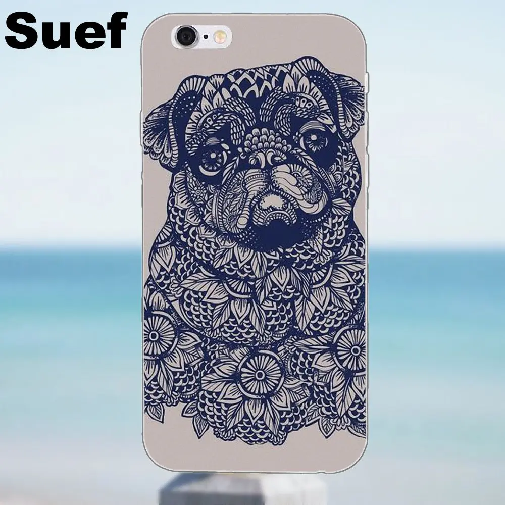 TPU узор Розовый Мопс Собака Мода анимель для iPhone 4 4S 5 5S 5C SE 6 6S 7 8 Plus X Samsung Galaxy J1 J3 J5 J7 A3