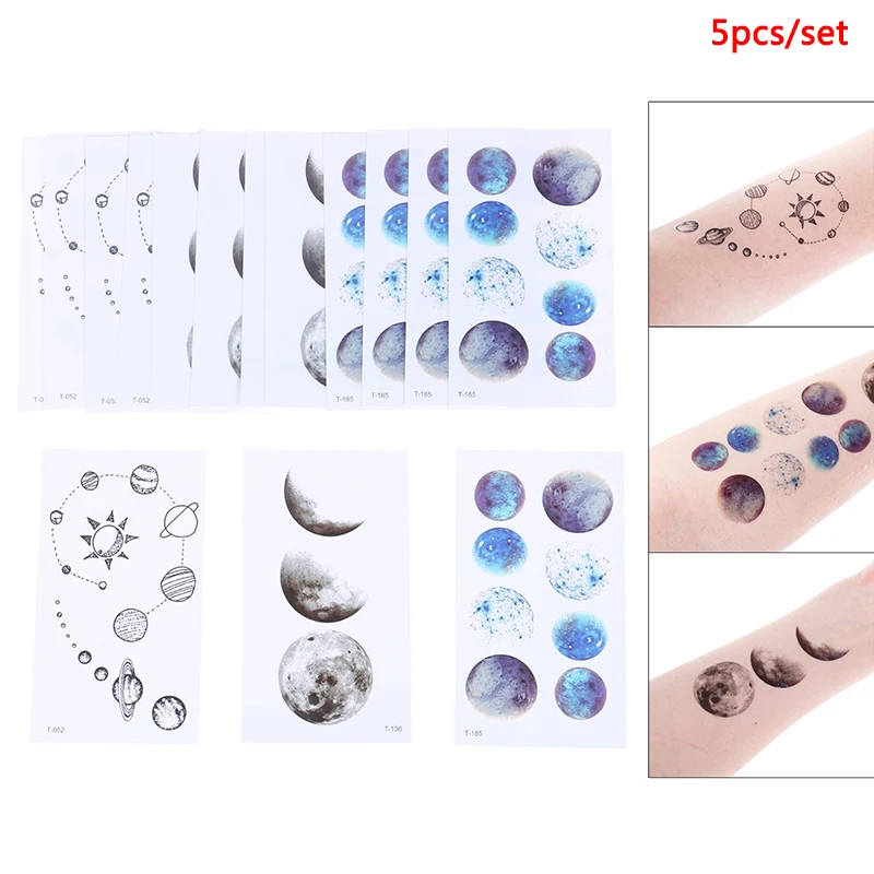 Временная тату космонавта 5 шт. акварельные планеты галактика луна звезды водные