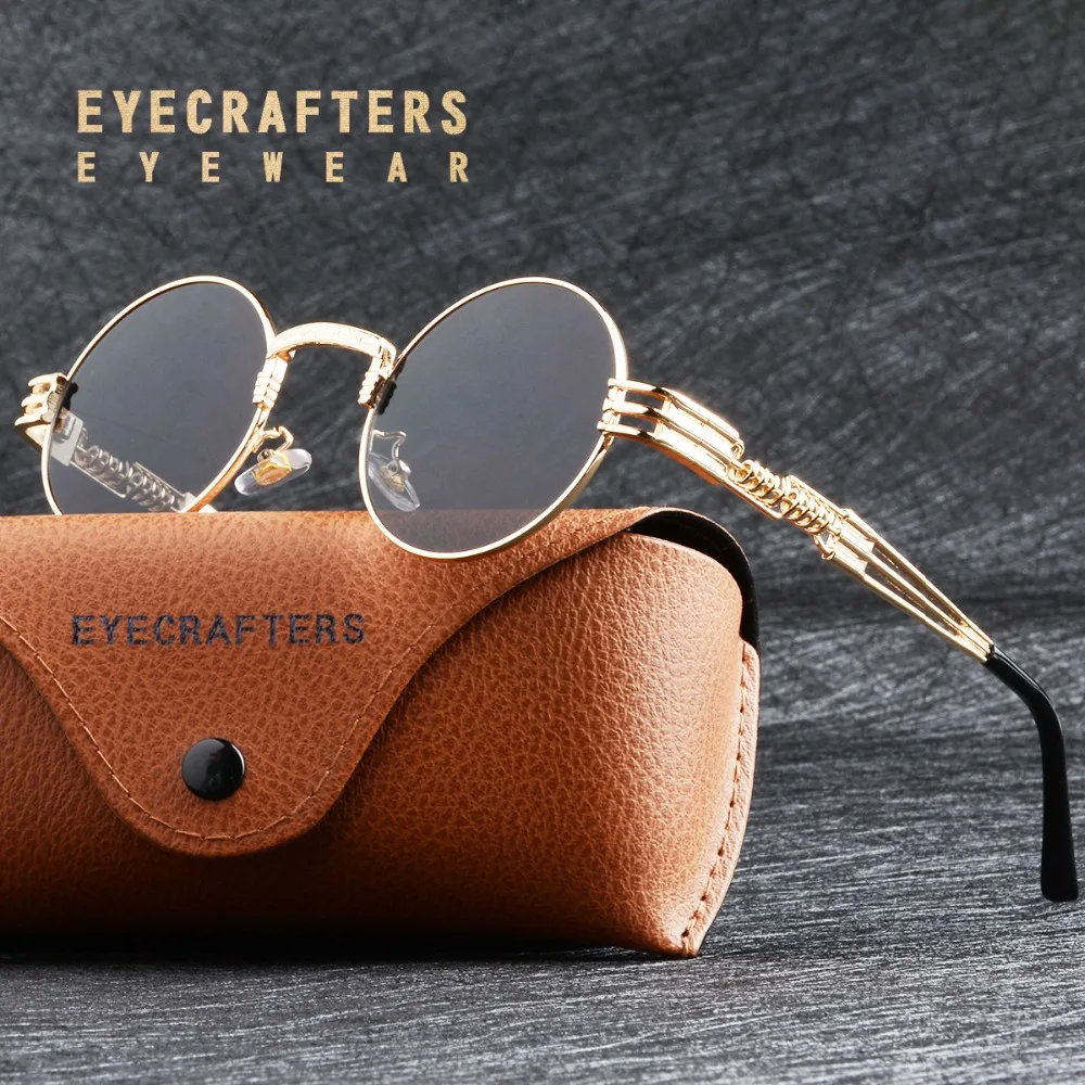 Fashion Gold Metal Round Sunglasses Mens Gothic Steampunk Mirrored Womens Retro Vintage Eyewear Black Sun Glasses | Аксессуары для
