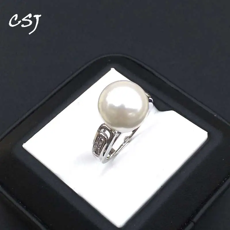 CSJ дизайн жемчужные кольца Круглые 12 мм с белыми жемчужинами бусины большие кольца для женщин вечерние Роскошные