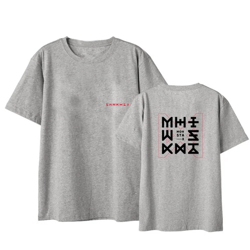 Monsta x KPOP пальто 2018 Корейская версия хлопковая футболка с коротким рукавом мужская