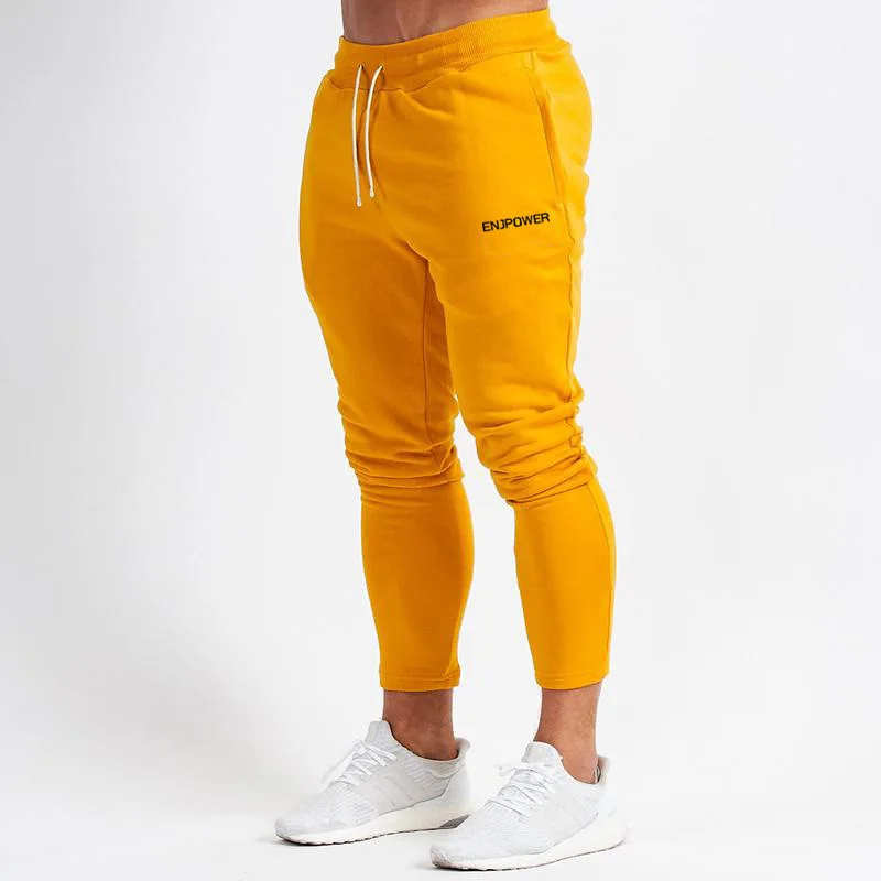 yellow Новинка, повседневные мужские спортивные штаны из хлопка для фитнеса, фирменные спортивные штаны, спортивные штаны, мужские тренировочные штаны для футбола, спортивные штаны для бега - Цвет: yellow