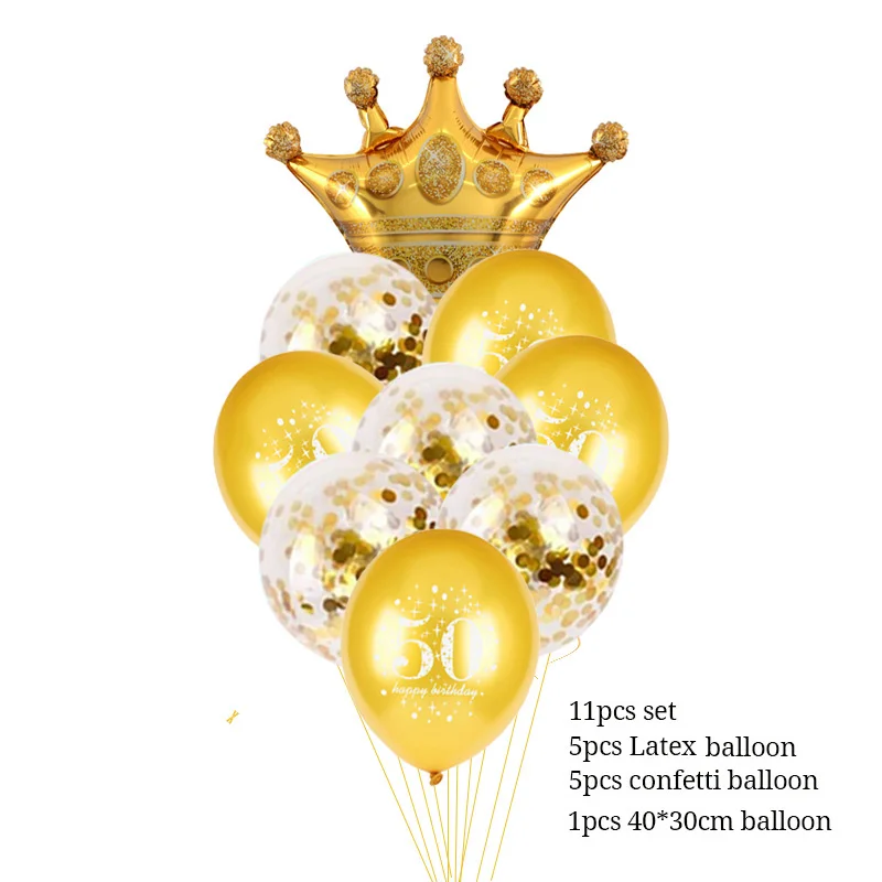11pcs balloon 30 40 50 60 лет воздушные шары на день рождения 30th День Рождения украшения воздушный шар "Конфетти" номер 40th 50th взрослый золотой черный день рождения - Цвет: 11pcs balloon