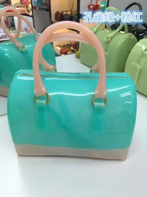 peacock green blue JELLYOOY, средний размер, 22 см, разные цвета, ПВХ, Женская Желейная сумка, подушка, сумка на плечо, карамельный цвет, силиконовая сумка-тоут, пляжная сумка-мессенджер - Цвет: peacock green blue