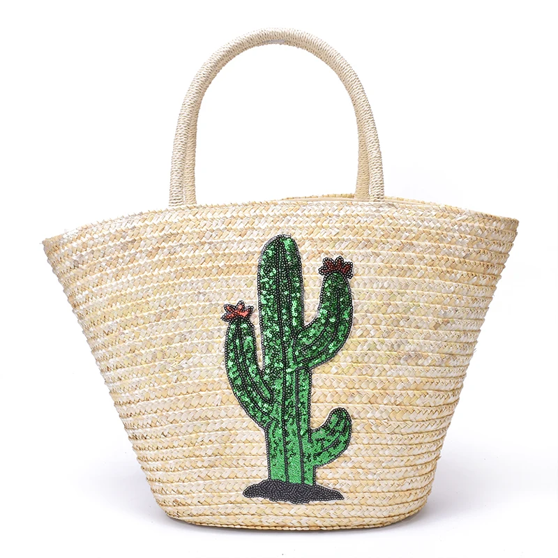 Женская соломенная сумка с рисунком пшеницы большая пляжная тоут фламинго