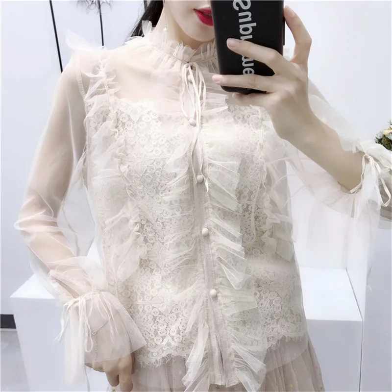 Neploe Lace Sweet Girl Grace Women Blouse Hollow Out Puffs Blousa 2019 New Auttum Elegant Slim Casual Fashion Shirt 68683 |