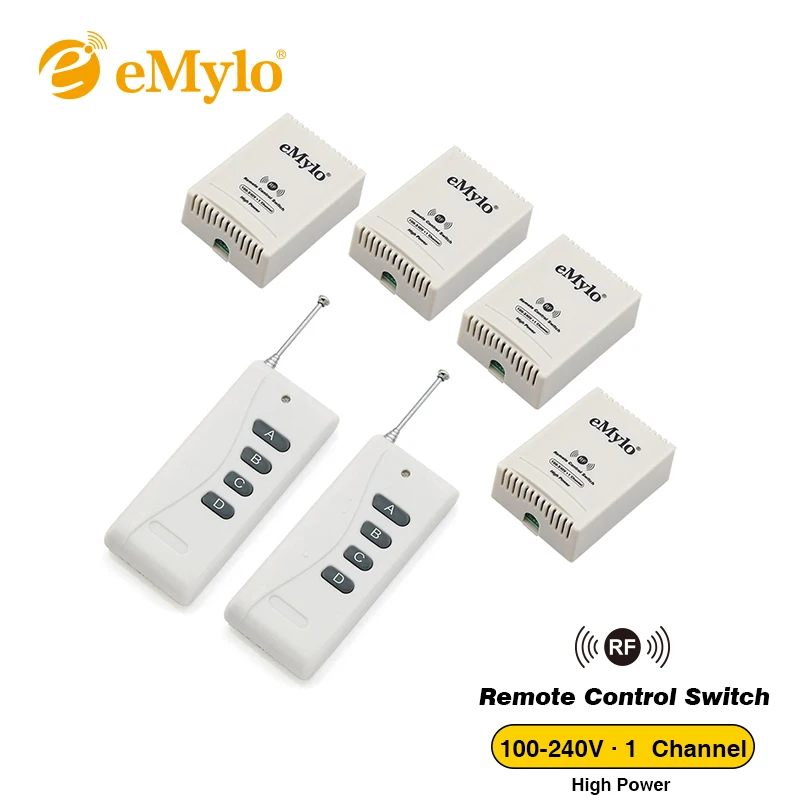 

EMylo RF AC 100-240 в 2500 Вт смарт-переключатель, беспроводной пульт дистанционного управления выключатель света белый цвет передатчик 4X 1-канальный ...