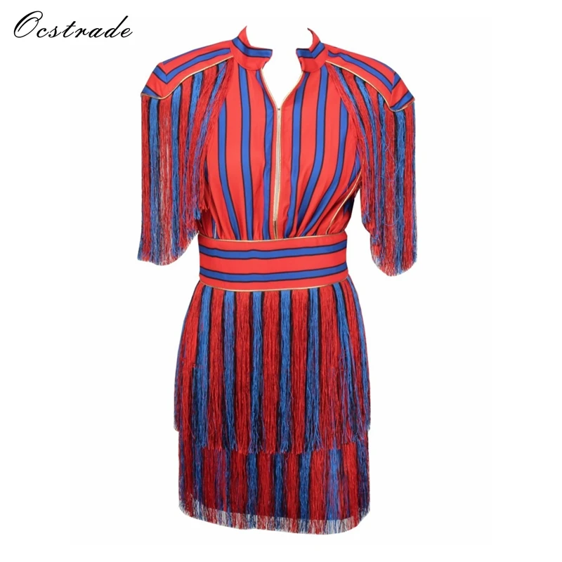 Женское вечернее платье с коротким рукавом Ocstrade красное и синее мини в полоску
