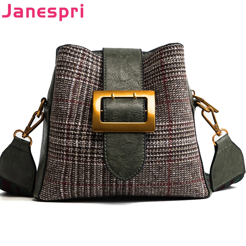 JANESPRI 2018 клетчатая сумка ведро женская через плечо мессенджер из искусственной