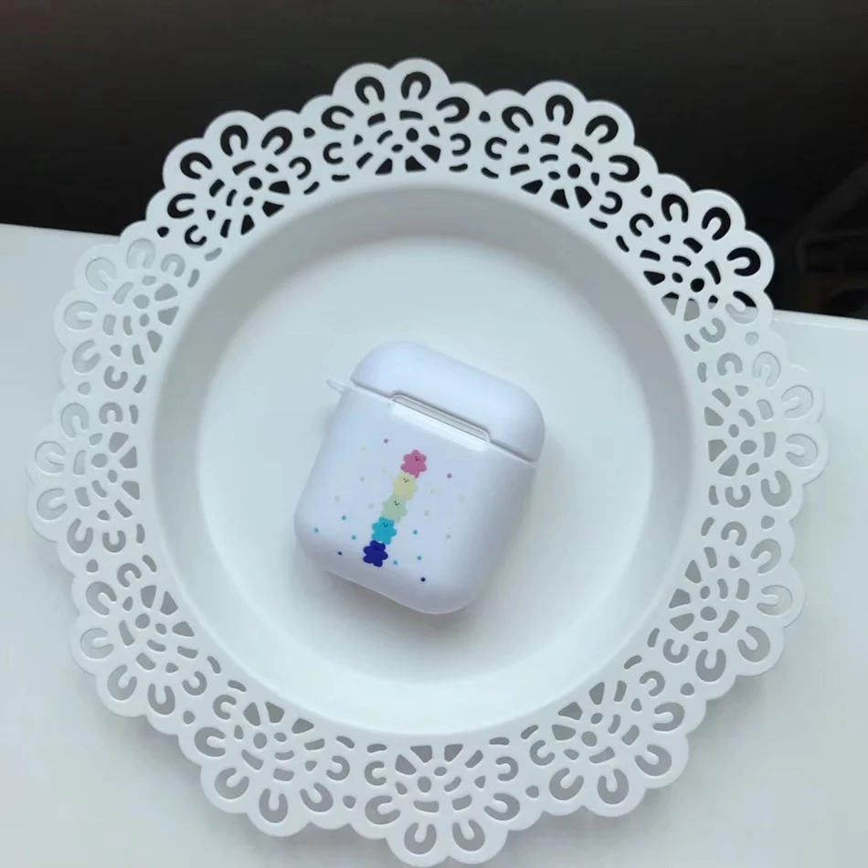 Rainbow Bear Чехол для AirPods 1/2, милый мультяшный Радужный медведь, разноцветный цветочный узор, чехол для наушников s для Apple Airpods 2, Мягкий защитный чехол - Цвет: Rainbow Bear