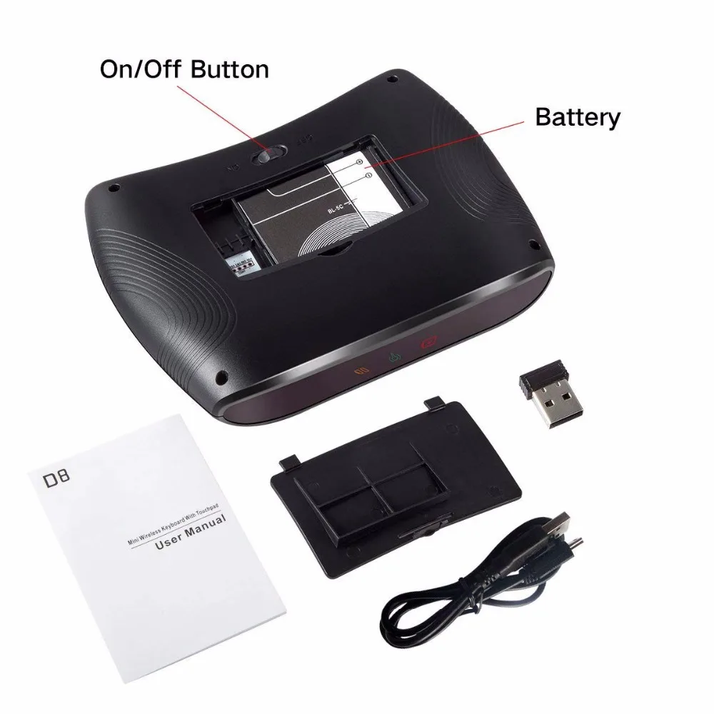 2,4 ГГц мини беспроводная клавиатура D8 pro 7 цветов подсветка i8 Air mouse Английский Русский тачпад контроллер для Android tv Box PC