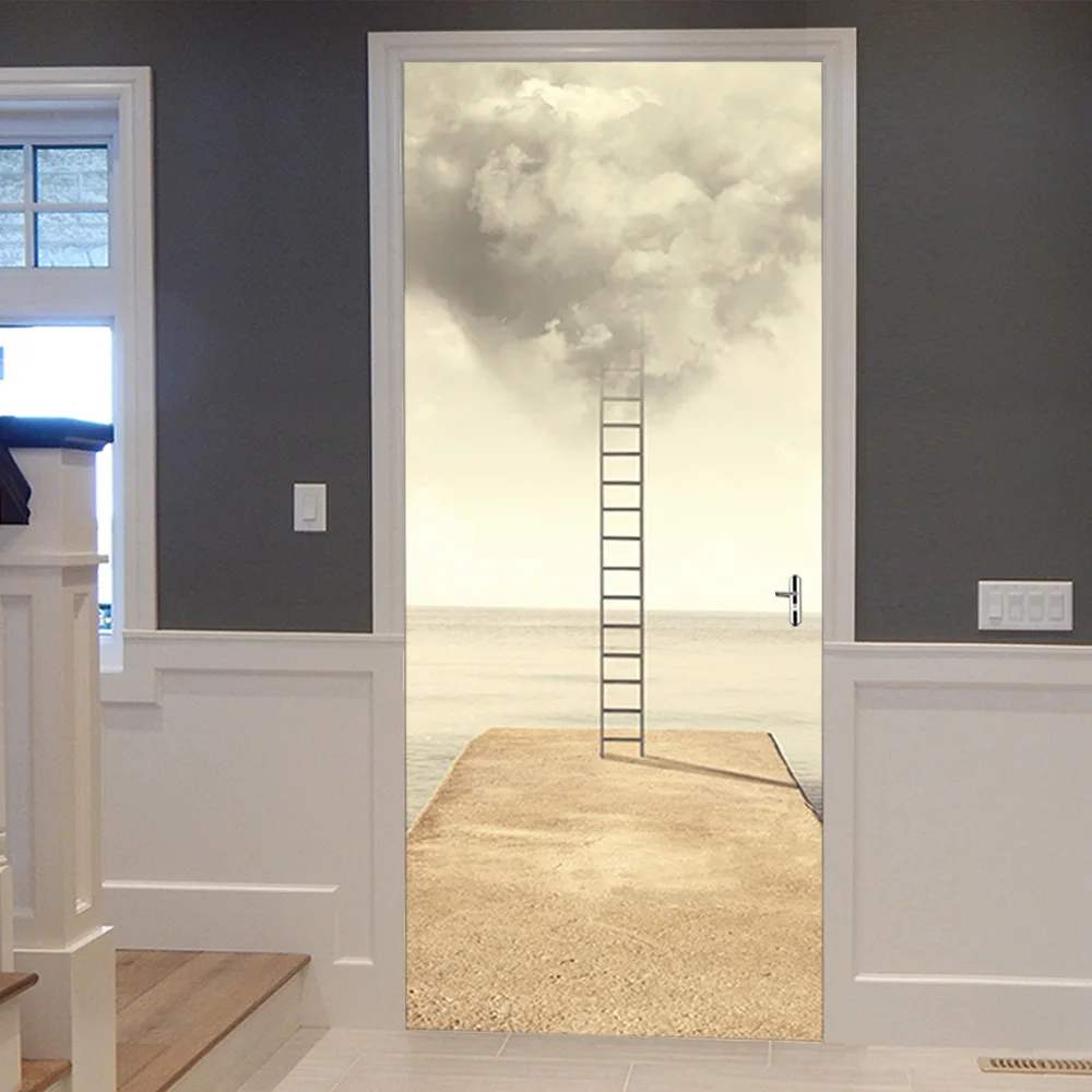

3D Ladder Smoke DIY 3D Door Stickers PVC Material Waterproof Doors Poster Wall Decal Sticker For Living Room