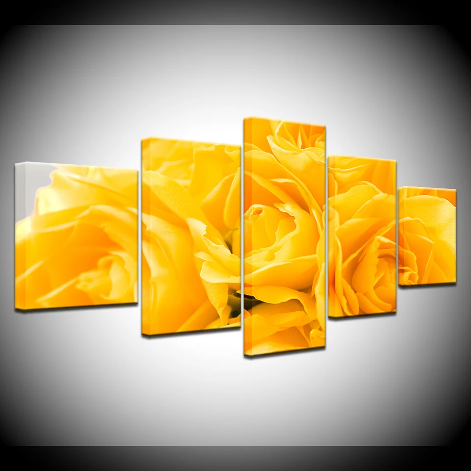 Картина на холсте The Yellow Rose Flowers - 5 штук HD обои и модульное искусство для домашнего декора в современном стиле для гостиной.