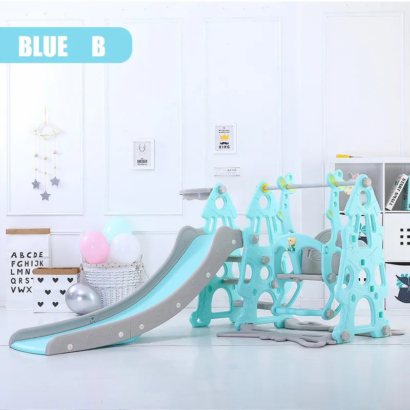 Blue B Новые пластиковые детские горки и качели с MP3 Story, баскетбольная коробка, комбинированная Детская домашняя игрушка для малышей, детская игровая площадка - Цвет: Blue B