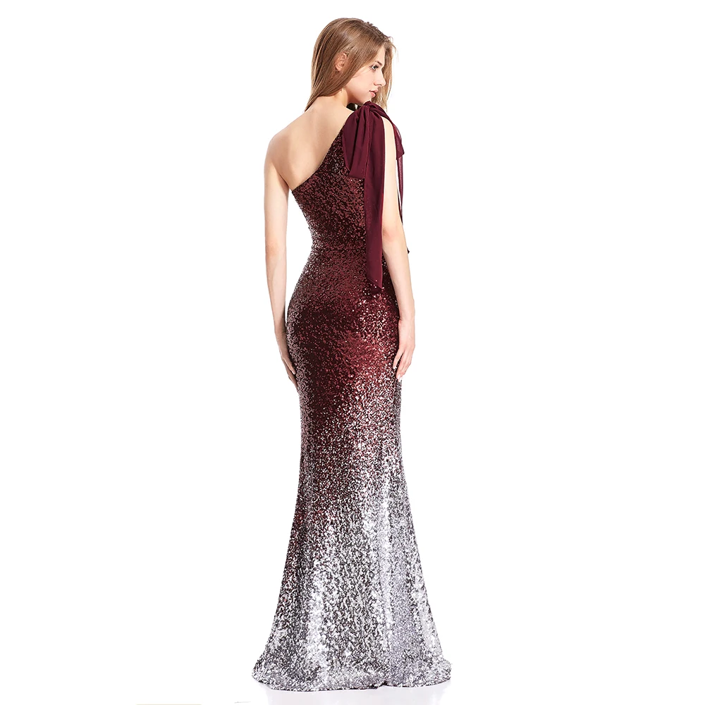 Женское винтажное платье Angel fashions бордовое вечернее на одно плечо с блестками