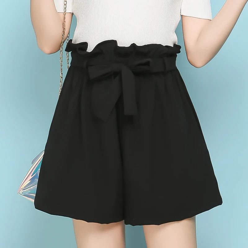 Trousers For Women Chiffon High Waist Knee Length Plus Size Casual Loose Drawstring Black Wide Leg Pants 5xl 6xl | Женская одежда