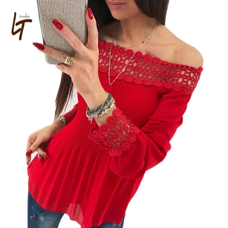 Slash шеи с длинным рукавом сплошной плюс Размеры свободные Повседневное шифоновая