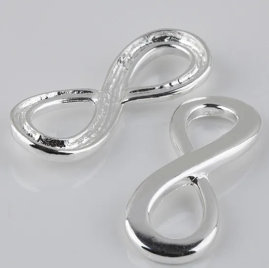 

Wholesale White silver plated Curved Side Ways Smooth Metal No8 Infinity Bracelets Connector Charm Beads Jewelry Findings13*33mm
