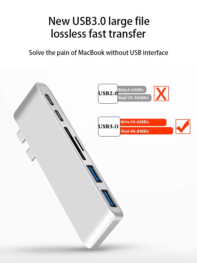 Typec to USB HUB 6 в 1 USB3.0 * 2 transport 5 Гбит/с 3A 60 Вт PD Быстрая зарядка SD TF карта для APPLE MacBook