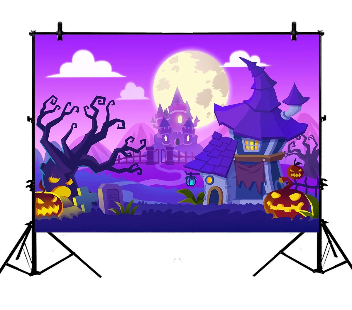 5x7ft Счастливый Хэллоуин Фиолетовый замок Золотая Тыква мультфильм полиэстер