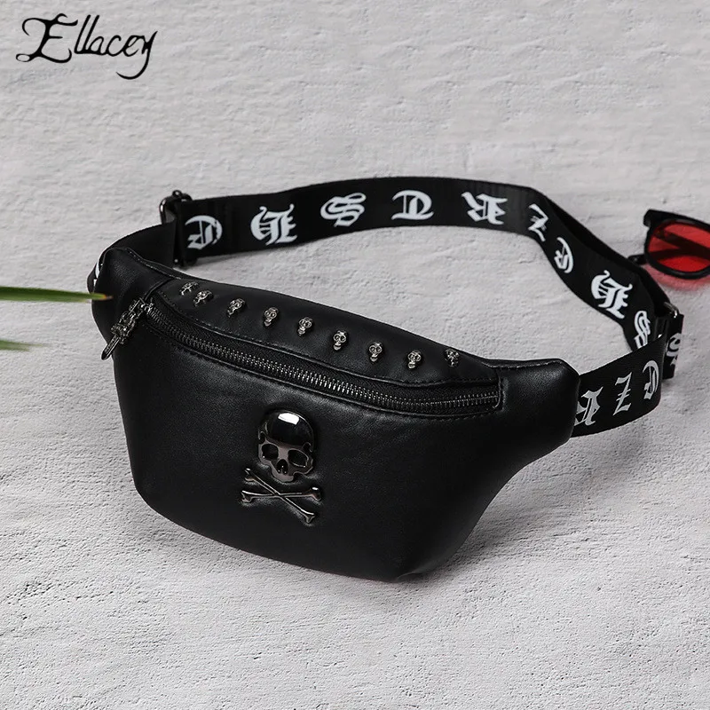 Сумка на грудь с головой призрака готическая Черная в стиле панк мужская сумка