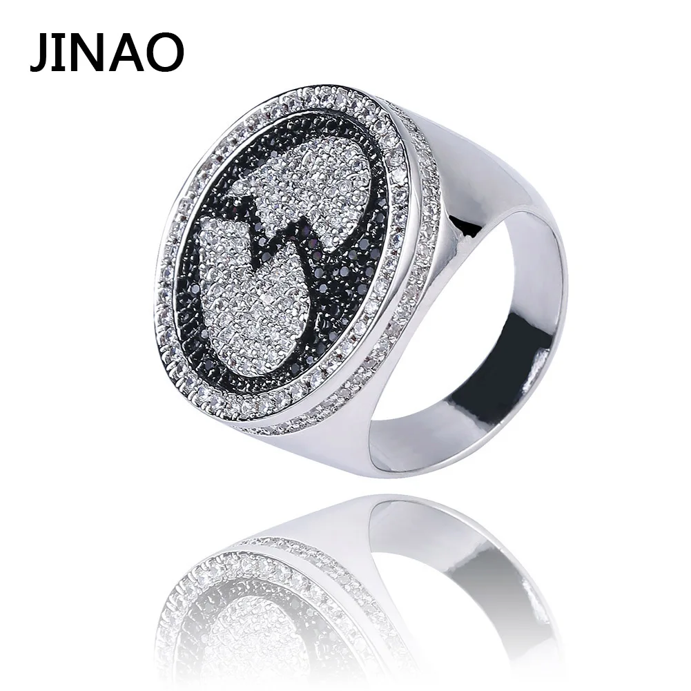 

JINAO New Broken Heart Style Ring Hip Hop Plated Full Iced Out Bling Ring Micro Pave Cubic Zircon Stones Round Rings Men Gift