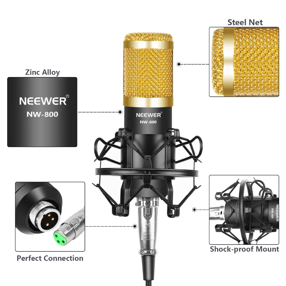 Neewer NW-800 конденсаторный микрофон комплект с USB 48 В фантомный источник питания NW-35
