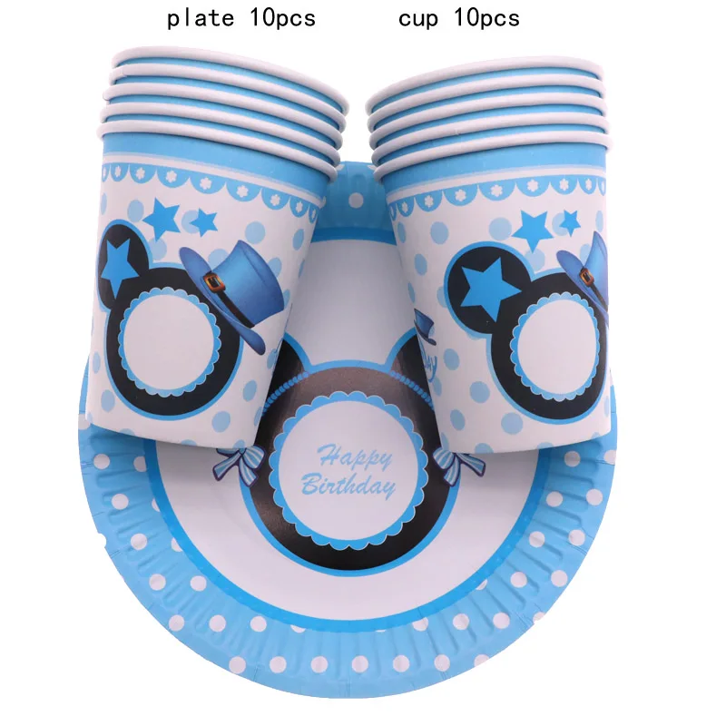 mickey blue Минни Маус вечерние украшения Дети Единорог одноразовые посуда тарелки чашки, ребенок, душ принадлежности для дня рождения - Цвет: mickey blue