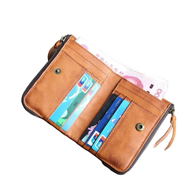 Мужской винтажный кошелек AETOO короткий кожаный бумажник из натуральной кожи с