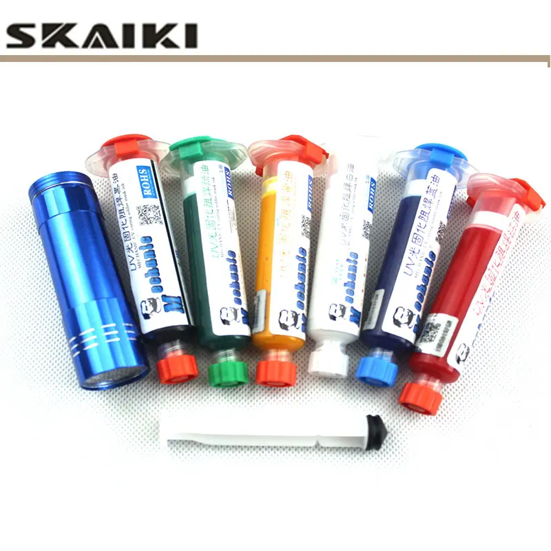 6 шт красочные припоя наборы масок УФ свет отверждения масло + поршень для