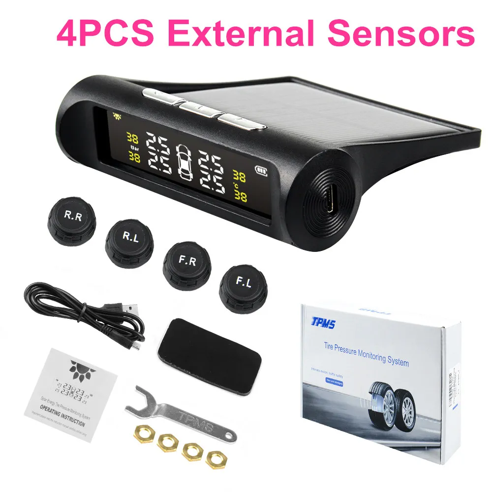 4PCS External Sensor Умный автомобиль USB или зарядка автомобиля TPMS система контроля давления в шинах ЖК-дисплей 4 датчика для внедорожПредупреждение о температуре - Тип: 4PCS External Sensor