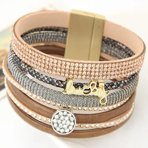 Color 4 Pulseras Mujer, модный кожаный браслет, магнитные браслеты и браслеты для женщин и мужчин, ювелирное изделие, очаровательный Pulseira masculina - Окраска металла: Color 4