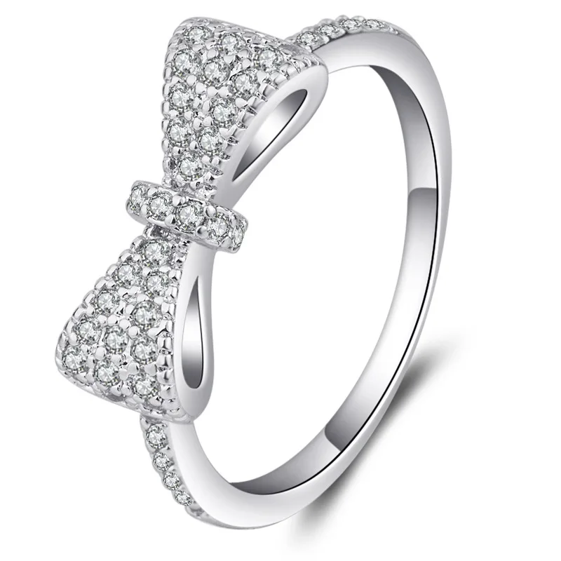 Серебристый 925 Anillos Серебряный сверкающий лук-узел стекируемые кольца микро Pave CZ для женщин подарок на день Святого Валентина ювелирные изделия оптом много оптом - Цвет камня: Серебристый