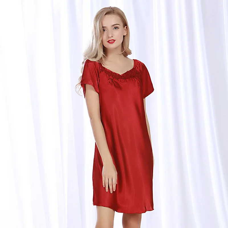 Новинка Шелковая ночная рубашка для женщин сезон лето Толстый мм короткий рукав