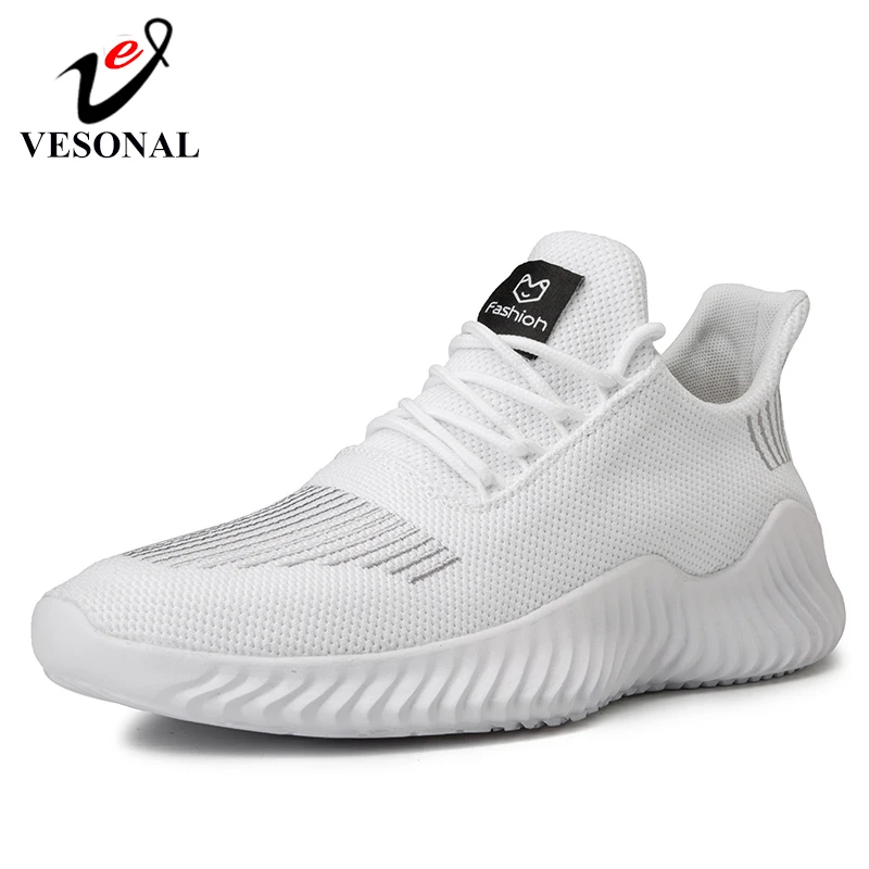 VESONAL/дышащие кроссовки Flyknit; мужская повседневная обувь для взрослых; сезон лето-осень; Мужская обувь для бега; прогулочная обувь; большие размеры 39-47