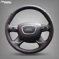 shining wheat hand stitched black genuine leather steering wheel cover for audi a3 8v a8 d4 q3 q5 a4 b8 a6 c7 q7