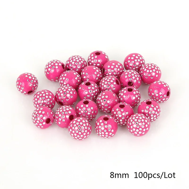 Fuchsia 100 шт 8 мм красочные круглые акриловые бусины горный хрусталь Шарм бусины для самостоятельного изготовления ювелирных изделий Ремесло Украшение для альбома - Цвет: Fuchsia
